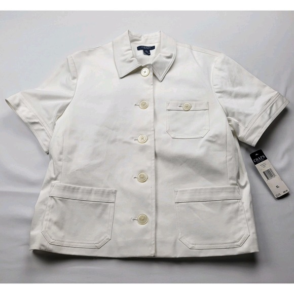 Chaps Jackets & Blazers - Chaps White Short Sleeve Button Front Jacket Women's XL